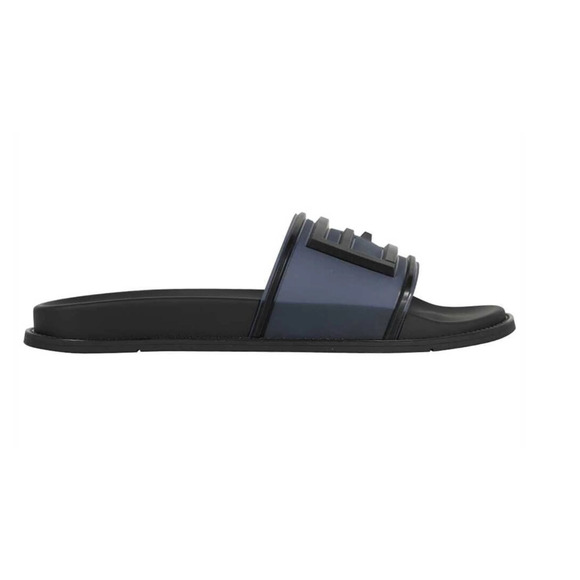 Fendi Mens Baguette Rubber Blue Black Logo Flat Slide Sandal Flip Flop UK 7 US 8 - Picture 1 of 12